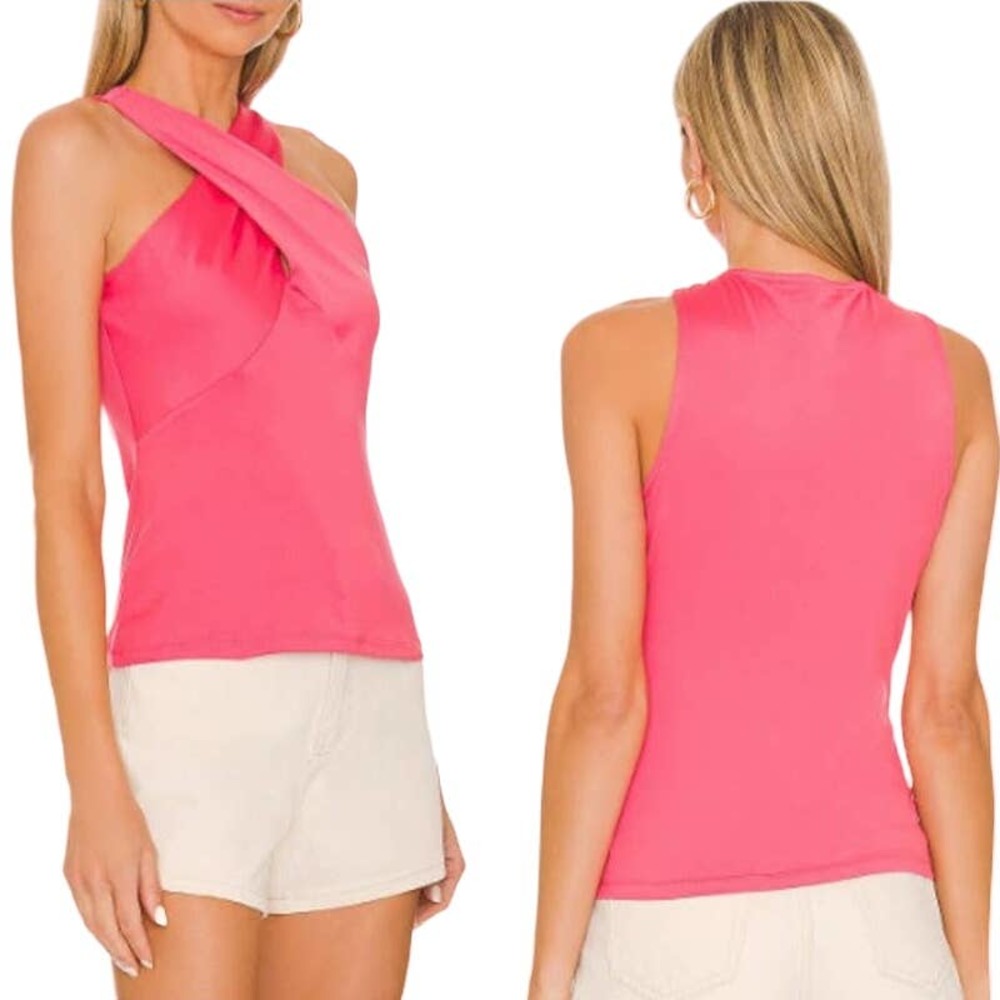 BCBGMAXAZRIA Crisscoss Front Jersey Halter Tank Top Claret Red Women's Small
